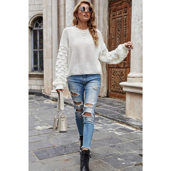 Weekend Style Rib-Knit Dropped Shoulder Sweater - Picture 4 of 15